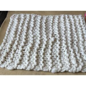 Chunky Knit Merino WOOL Throw Blanket Beige Wedding Gift, 7 Year ANNIVERSARY
